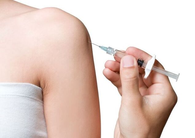 Intra-articular injection to relieve inflammation in osteoarthritis of the shoulder joint. 